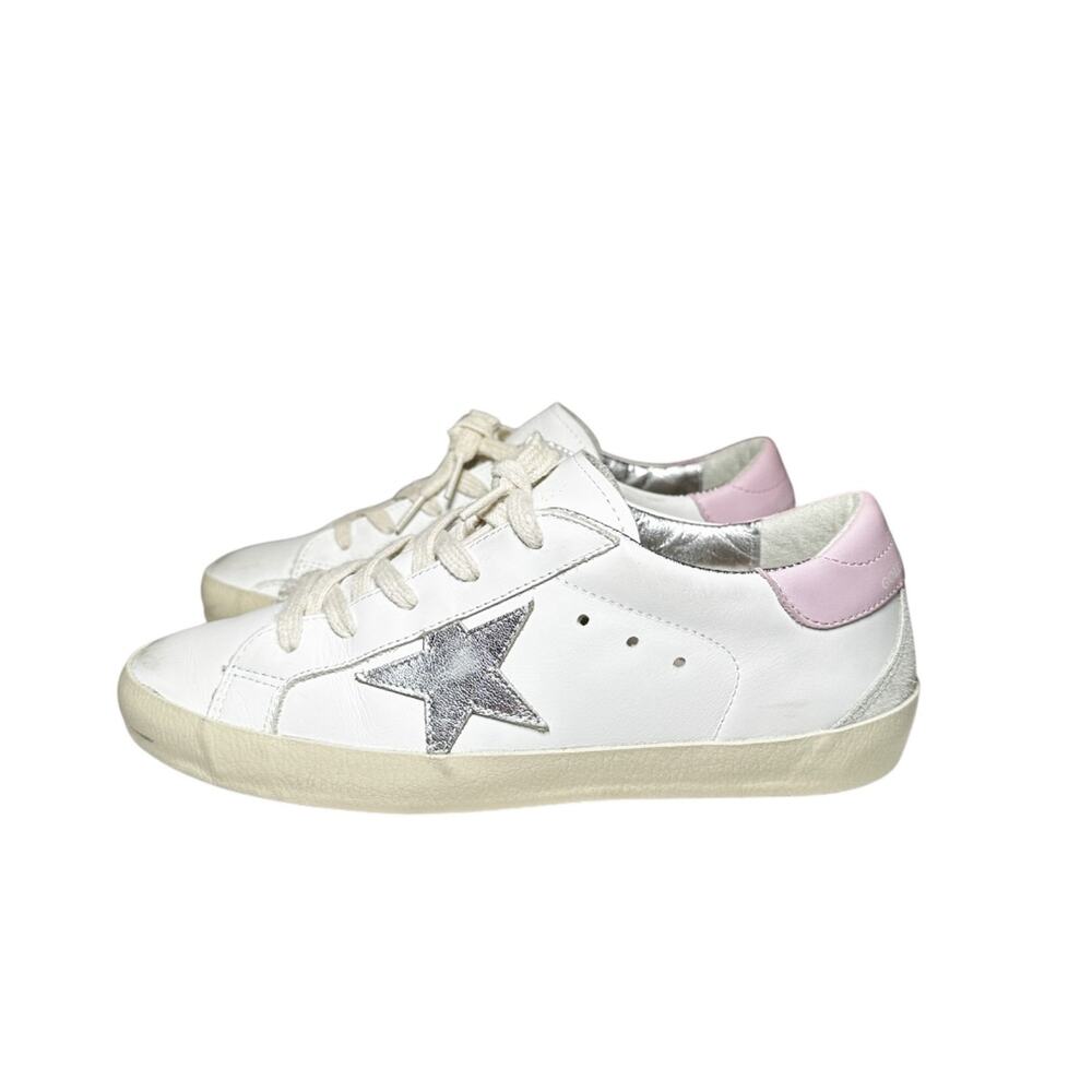 Golden Goose Superstar White Leather Silver Pink Low Top Sneakers Size 34 - Picture 4 of 9